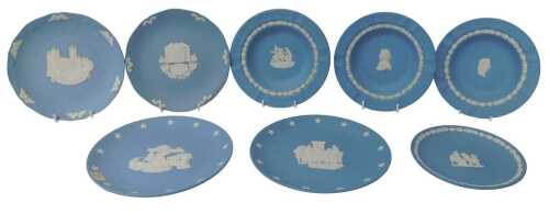 A group of Wedgwood blue Jasperware, to include an American Independence Across the Delaware...