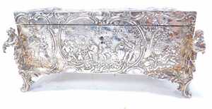 A 19thC Continental casket, possibly German Hanau silver, repousse decorated with figures in... - 2