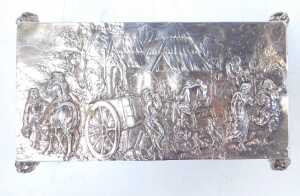 A 19thC Continental casket, possibly German Hanau silver, repousse decorated with figures in... - 3