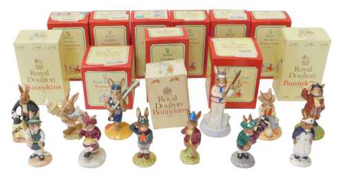 Twelve Royal Doulton Bunnykins figures, comprising Federation Bunnykins DB224, Little Jack...