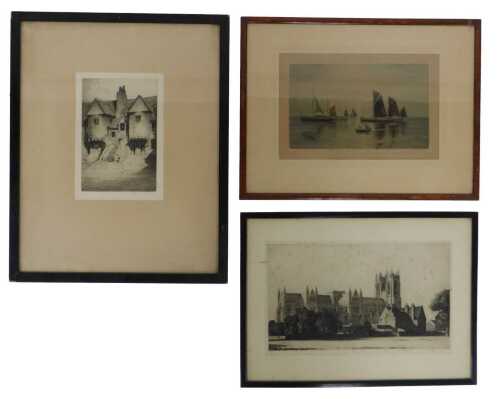 A group of engravings, comprising Henry G Walker, fishing boats, signed, 28cm x 17cm, Henry...