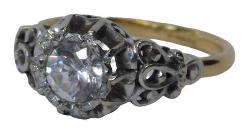 An 18ct white gold diamond imitation solitaire ring, the raised central stone, in white gold,...