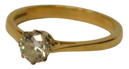 An 18ct gold diamond solitaire ring, the round brilliant cut diamond, 5.4mm x 5.4mm x 3mm,...
