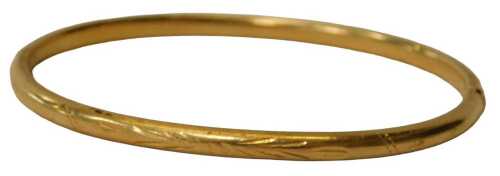 A half hinged bangle, with a part etched floral design, with markings to the clasp 750 and 18k,...