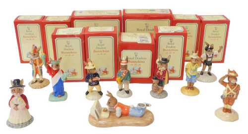 Ten Royal Doulton Bunnykins figures, comprising Welsh Lady Bunnykins DB172, Cavalier Bunnykins...