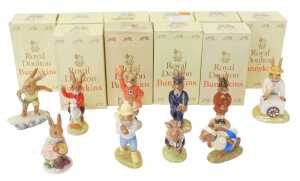 Ten Royal Doulton Bunnykins figures, comprising William Bunnykins DB69, Tom Bunnykins DB72,...