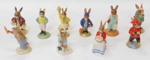 Ten Royal Doulton Bunnykins figures, comprising Shopper Bunnykins DB1233, Jockey Bunnykins DB169,... - 2