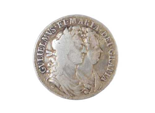A William and Mary 1689 silver half crown, 14.6g.