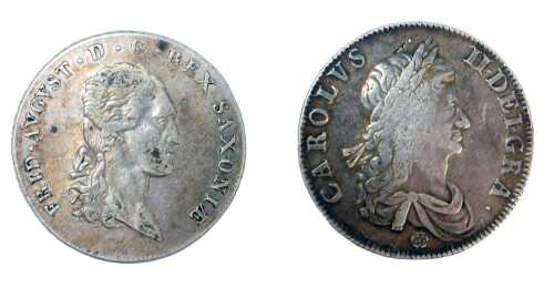 A Charles II 1662 silver crown, together with a Frederick I thaler, 57.5g.