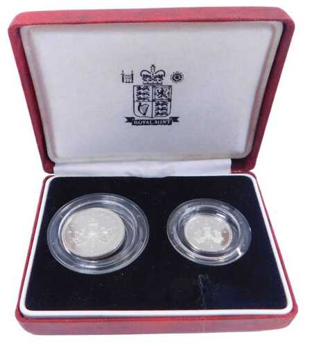 A Royal Mint silver proof five-pence two coin collection, for 1990, in a fitted case.