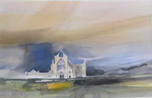John R Harris. Ruins of a Cathedral, watercolour, signed, 65.5cm x 43cm.
