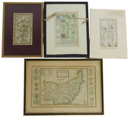 Antiquarian maps, to include After H Mole. Map of Suffolk, surrounded by Saxon coins, 33cm x...