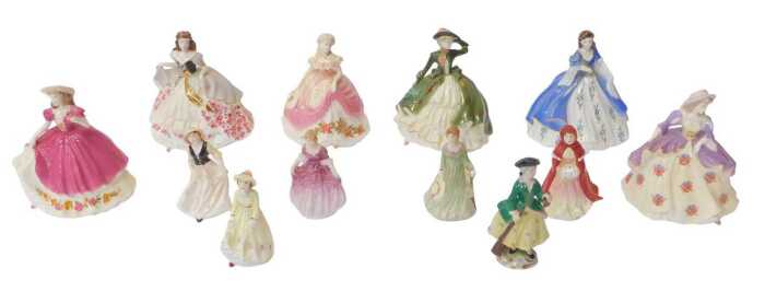Six Coalport porcelain figures, modelled as Fairest Flowers Poppy, 10cm high, Iris, Holly, May,...