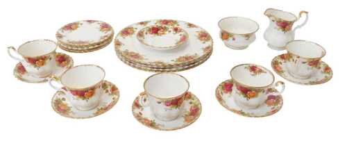 A Royal Albert porcelain Old Country Roses pattern part tea and dinner service, comprising five...