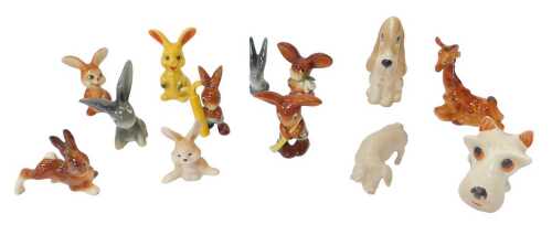 A group of Goebel and other pottery animal figures, to include a yellow glazed rabbit, 10cm high,...