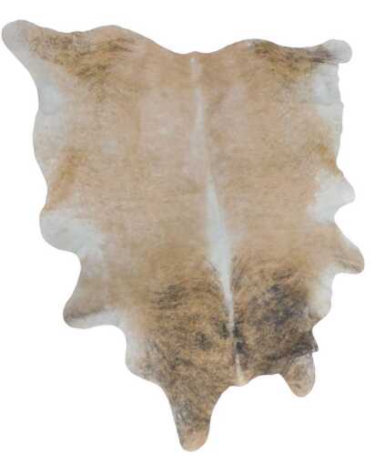 A brown cowhide rug, approx 226cm x 212cm.