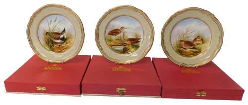 Three Spode porcelain Game Birds series plates, comprising snipe, quail, and lapwing, each...