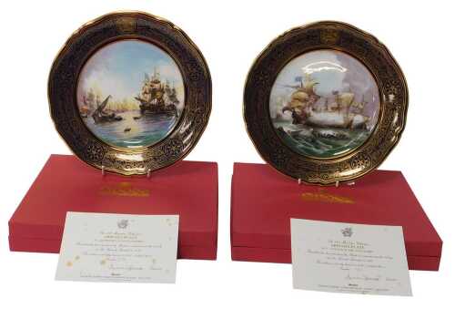 Two Spode porcelain 1987 Maritime Collection Armada plates, comprising No. 5 Attack of the...