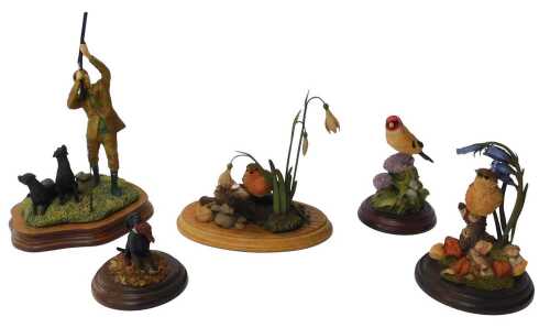 A Border Fine Arts figure group titled Reaching for the High Bird, mounted on an oak base,...