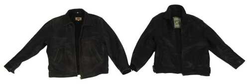 A Joe Browns black leather motorcycle-style jacket, size large, together with an Ami Major...