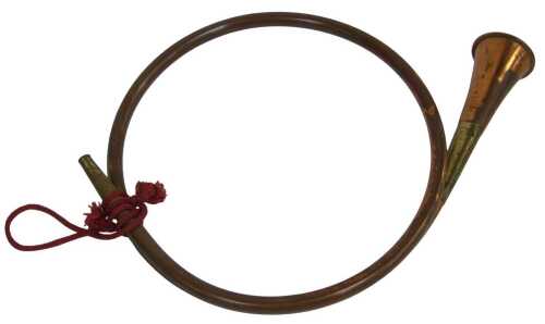 A copper and brass hunting horn, 45cm long.