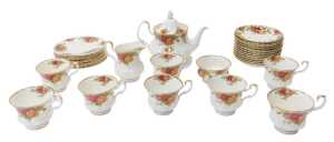 A Royal Albert Porcelain Old Country Roses pattern part tea service, comprising teapot, milk jug,...