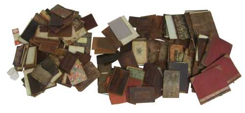 Various leather, part leather and cloth book boards, marbled endpapers and bookplates etc. (2...