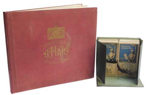 An Ordnance Survey Atlas of Scotland, gilt tooled red cloth, published 1924, and a set of...