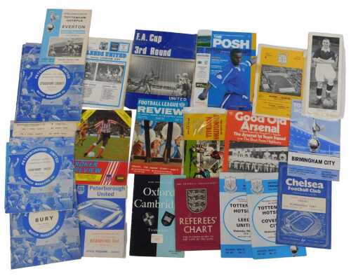 Various football programmes, to include Peterborough 1970s, Chelsea vs Huddersfield 1954, Oxford...