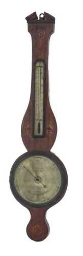 A 19thC mahogany and inlaid drop dial barometer, by J Saldarini, Grevil Street, Holborn, London,...