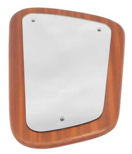 A 1970s teak framed wall mirror, 60cm high.