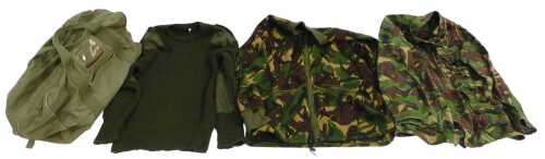 Army clothing, to include a khaki green jumper size XL, camouflage fleece, camouflage jacket...