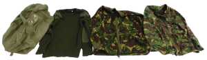 Army clothing, to include a khaki green jumper size XL, camouflage fleece, camouflage jacket...