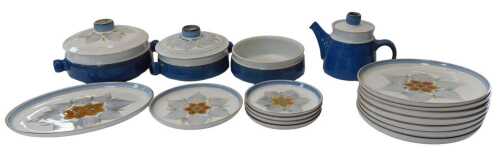 A group of Denby stoneware Chatsworth pattern tea and dinnerwares, to include a teapot, dinner...