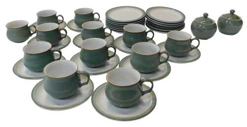 A Denby stoneware Regency green pattern part tea service, to include tea cups and saucers,...