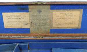 An early 19thC mahogany and leather-bound gun case, the blue felt fitted interior bearing... - 3