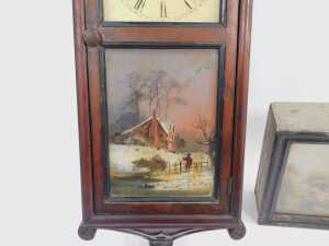 A late 19thC mahogany cased wall clock, the square dial bearing Roman numerals, with an... - 2