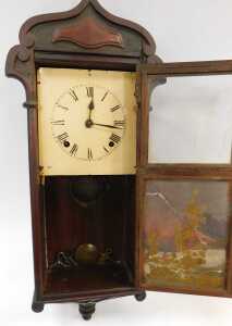 A late 19thC mahogany cased wall clock, the square dial bearing Roman numerals, with an... - 4