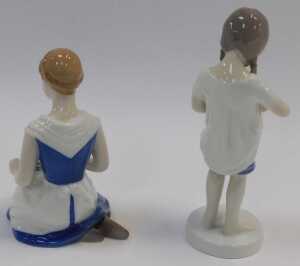 Two Bing & Grondahl porcelain figures, modelled as a girl with pigtails, holding a kitten, No.... - 2