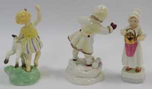 Three Royal Worcester porcelain figures, modelled as April 3416, December 3458, and Polly Put... - 2