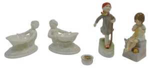 Two Royal Worcester porcelain figures, modelled as Thursday's Child Has Far To Go and Saturday's...