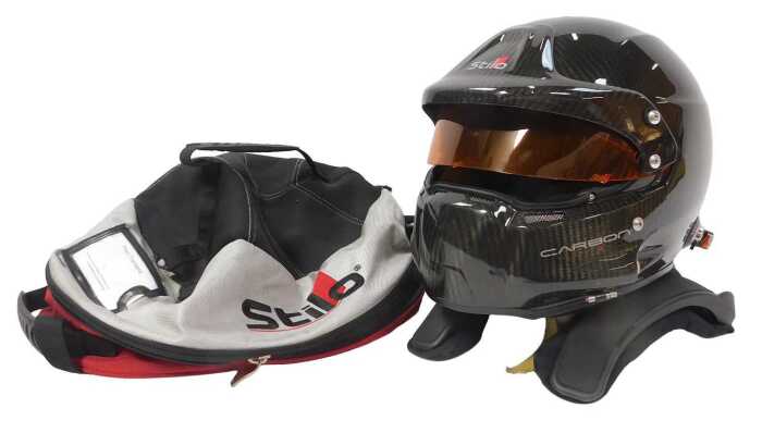 A Stilo ST4W carbon racing helmet, FIA approved, and a Stand 21 Club Series Hans device,...