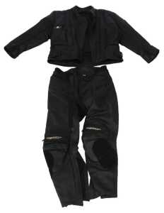 An Akito leather motorcycle jacket and trousers, size Euro 46.
