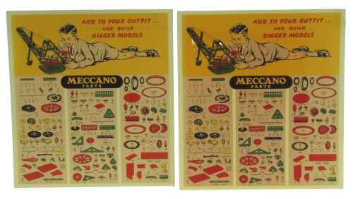 Two Meccano reproduction parts display boards, 57cm x 52cm.