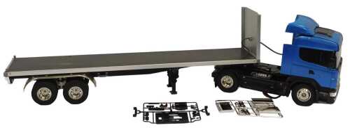 Tamiya Scania R470 remote controlled tractor unit, and a part built Tamiya trailer with...