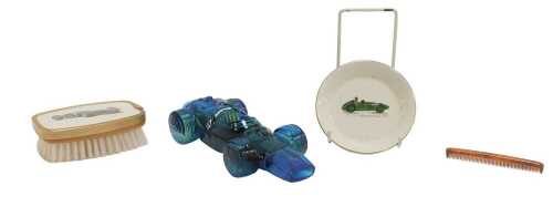 A gentleman's racers' dressing table set, including a clothes brush (boxed), with BRM transfer...