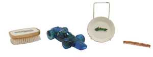 A gentleman's racers' dressing table set, including a clothes brush (boxed), with BRM transfer...