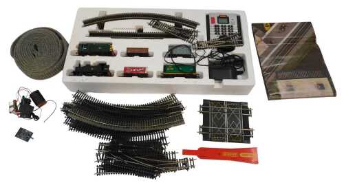 A Hornby digital mixed goods train set, R1075, including a BR 0-6-0 Class 3F Jinty locomotive, a...
