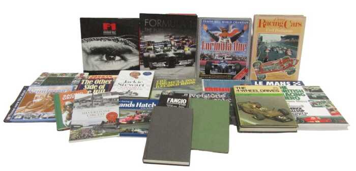 Motor sport books, hardback and paperback, including BRM interest, Fangio, Bette Hill, Innes...