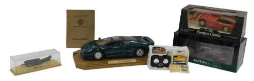 A Maisto Jaguar XJ220, a Nakamichi Mini remote control car, a Lledo Days Gone Thrust SSC...